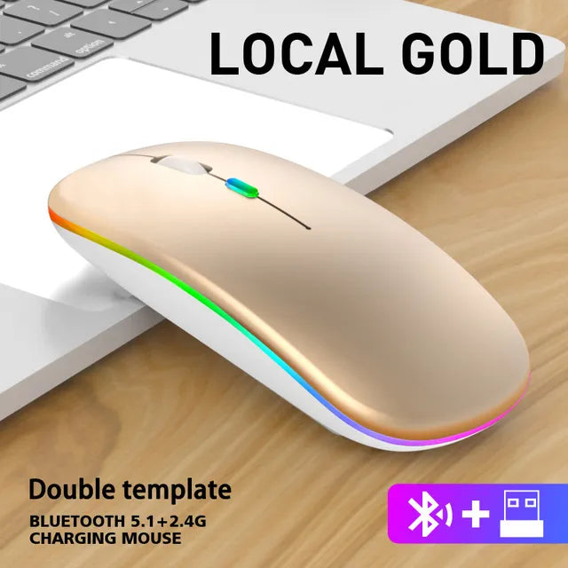 ماوس لاسلكي للكمبيوتر المحمول بلوتوث RGB قابل لإعادة الشحن ماوس كمبيوتر لاسلكي صامت فأرة ألعاب مريحة بإضاءة خلفية LED