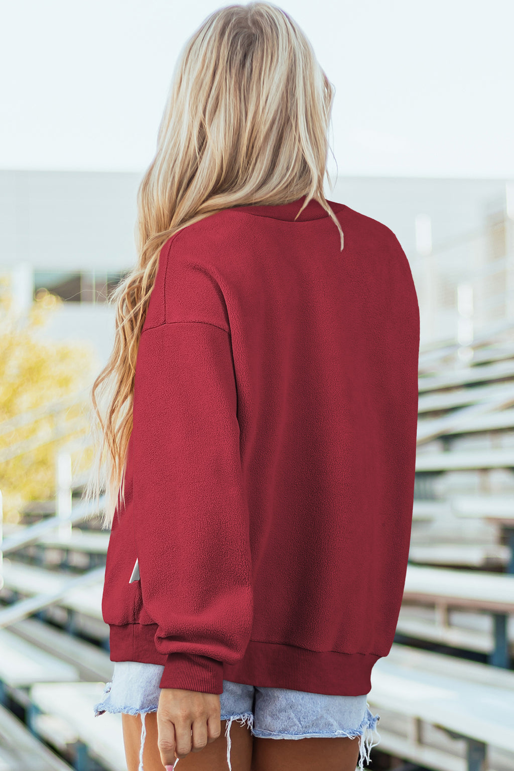 Light Grey Oversize Drop Shoulder Reversible Mock Neck Sweatshirt