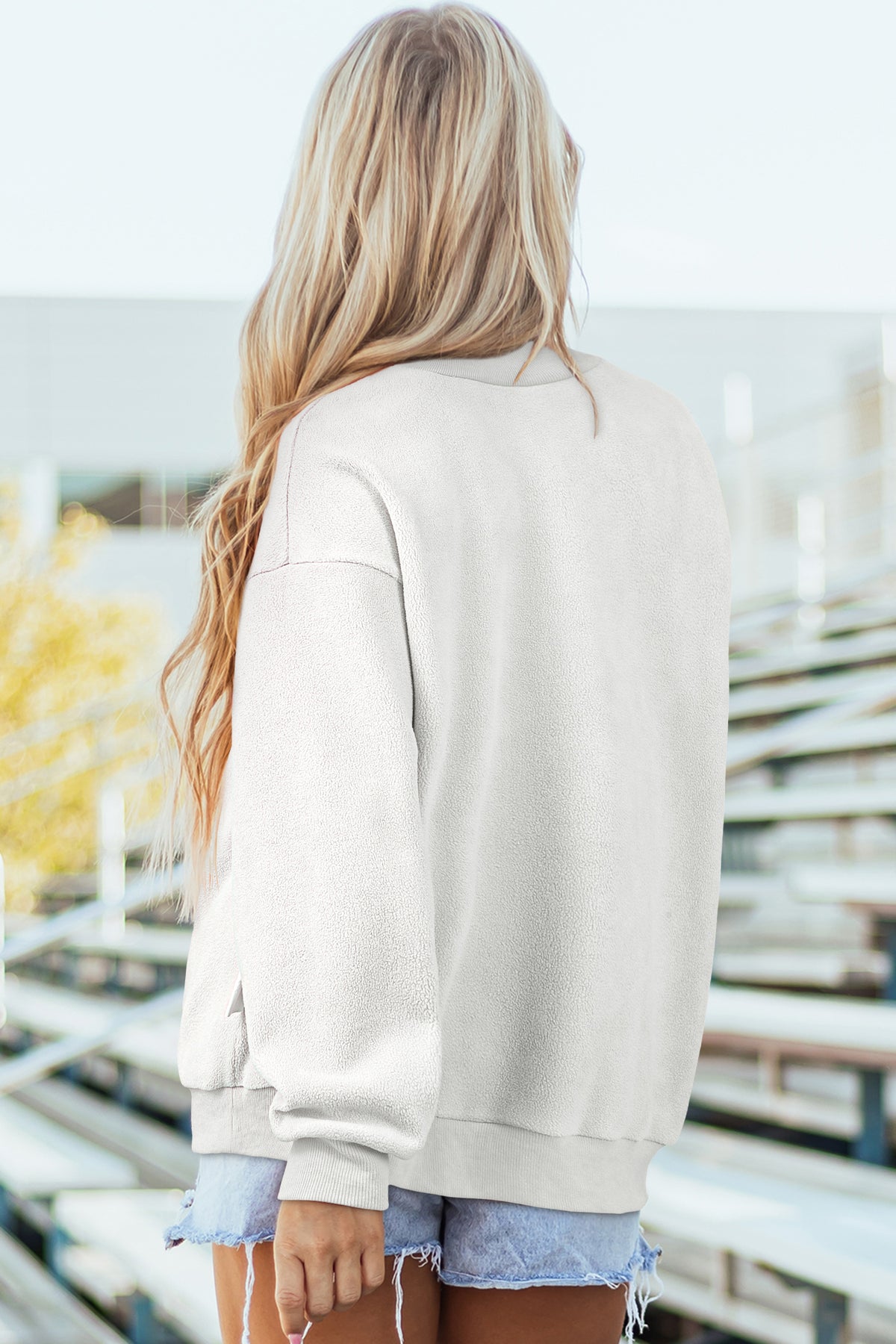 Light Grey Oversize Drop Shoulder Reversible Mock Neck Sweatshirt