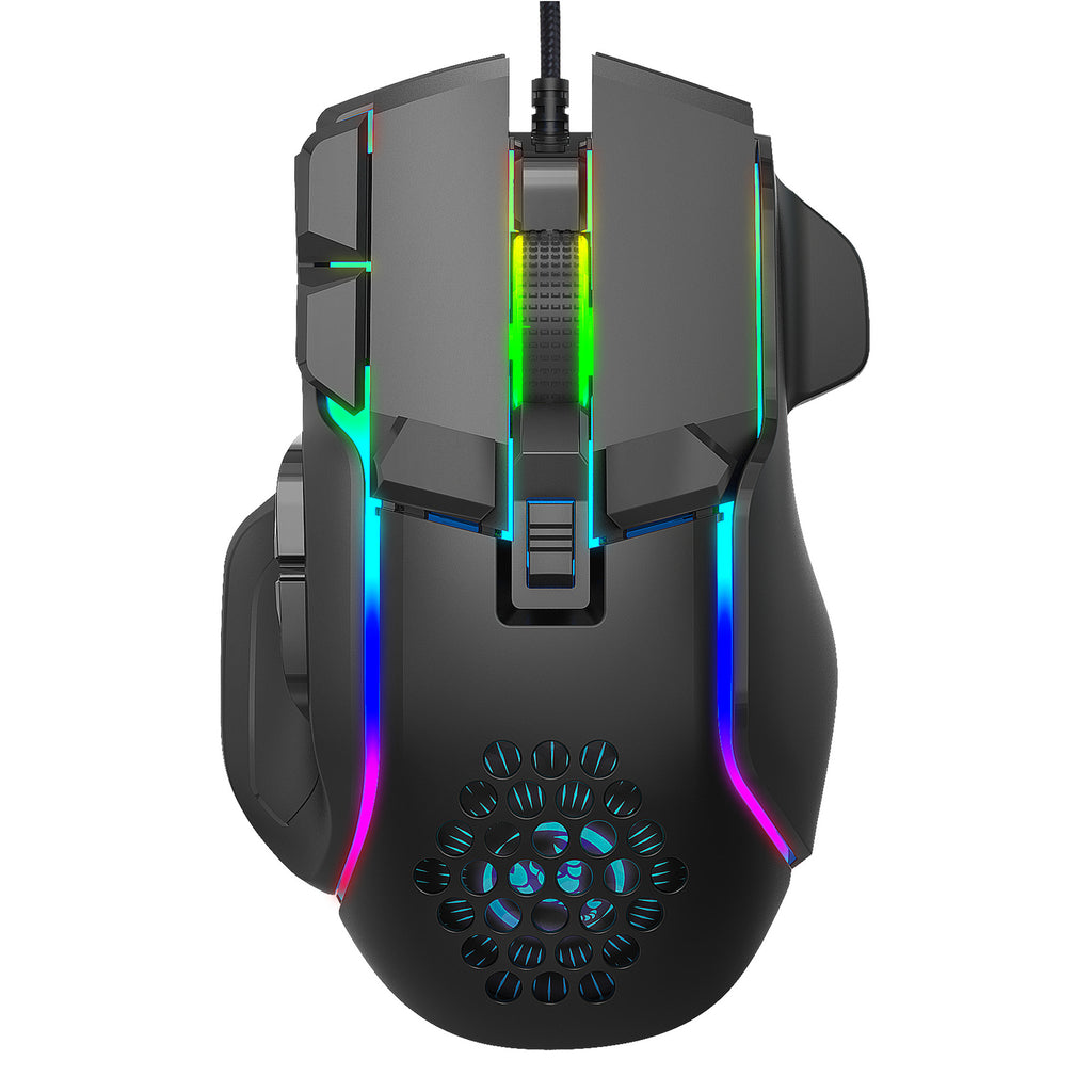 ماوس ألعاب ماكرو قابل للبرمجة بإضاءة RGB رائعة، 12800 نقطة لكل بوصة، ماوس ميكانيكي قابل للتعديل