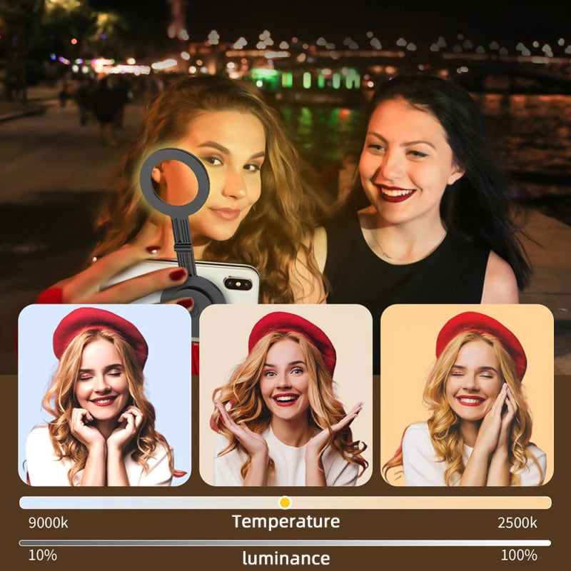إضاءة LED مغناطيسية للهاتف، إضاءة سيلفي LED، إضاءة فيديو LED 2500K-9000K قابلة للتعتيم ببطارية مدمجة بديل لهاتف آيفون ومدونات الفيديو