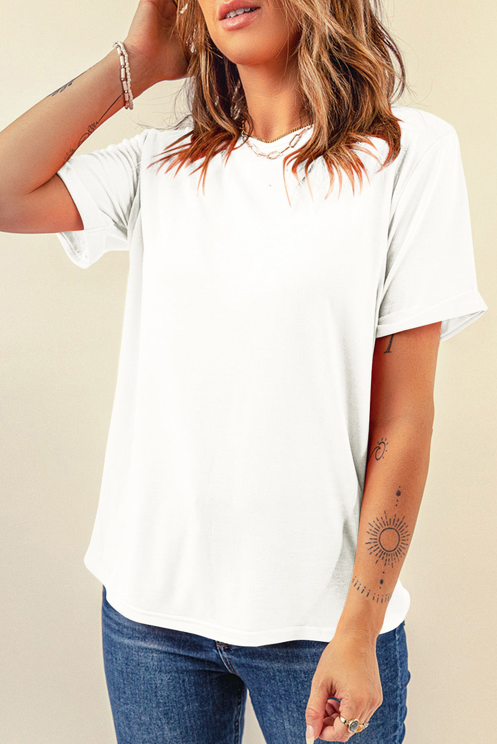 Dark Blue Casual Plain Crew Neck Tee
