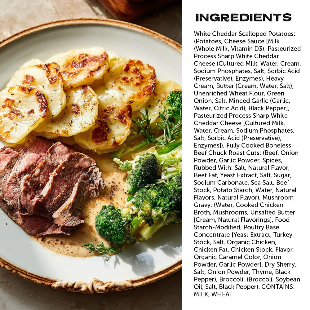 Grumpy Butcher Gourmet Meals - 4 Pack, 14 oz Each, Gravy with Scalloped Potatoes & Broccoli
