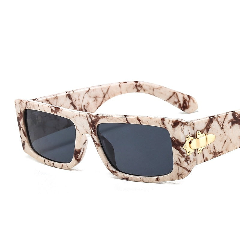 New Marbling Rectangle Sunglasses Women Men Fashion Brand Designer Color UV400 Lens PC Metal Hasp Frame Luxury Sunglasses