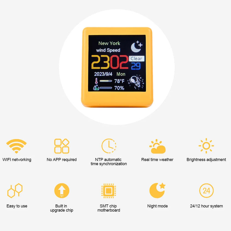 Mini Smart WIFI Weather Forecast Station Clock for Gaming Desktop Decoration. DIY Cute GIF Animations and Electronic Album