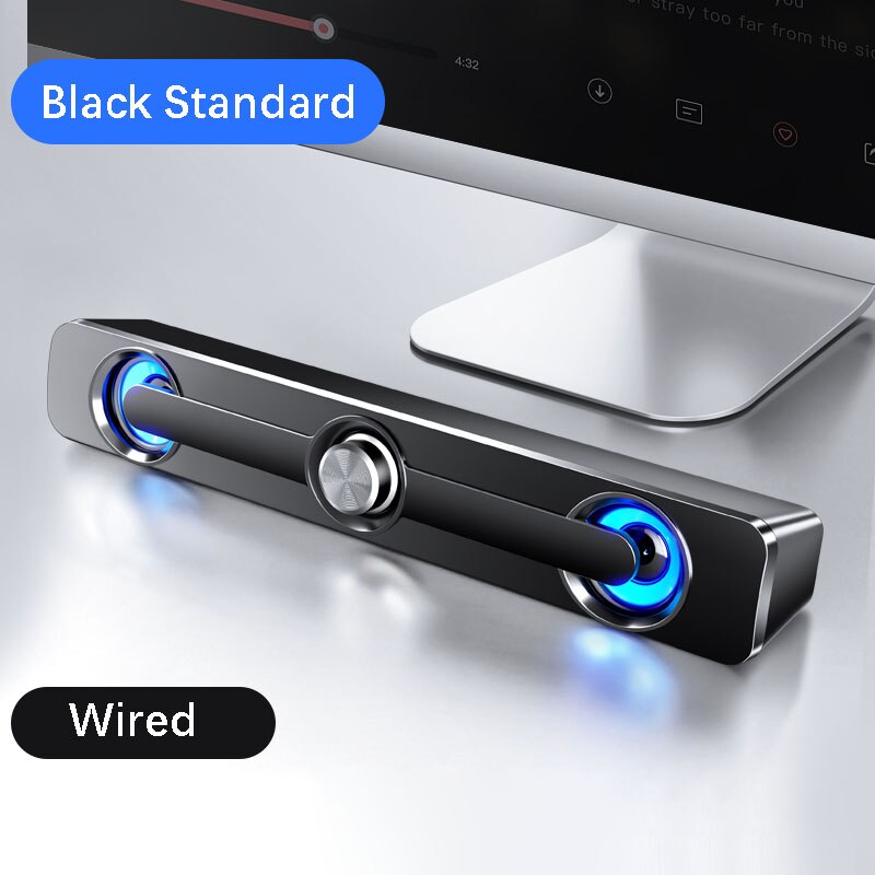 مكبر صوت مكتبي سلكي يعمل بمنفذ USB، صوت ستيريو محيطي مع مضخم صوت (صب ووفر) قوي لأجهزة الكمبيوتر، اللابتوب، الهواتف، الأجهزة اللوحية، ومشغلات MP3 وMP4.