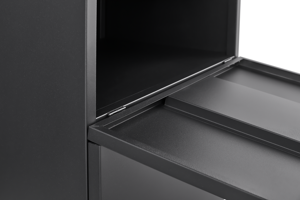 أثاث مكتبي، خزانة آلة تصوير، خزانة سوداء ببابين، قاعدة آلة تصوير فولاذية، وحدة أدراج متحركة، حامل طابعة.