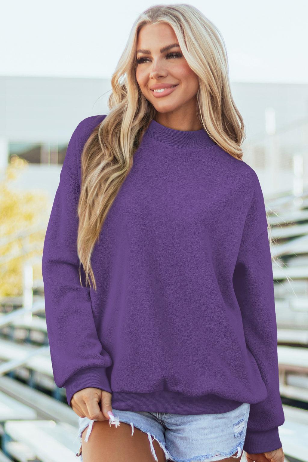 Light Grey Oversize Drop Shoulder Reversible Mock Neck Sweatshirt