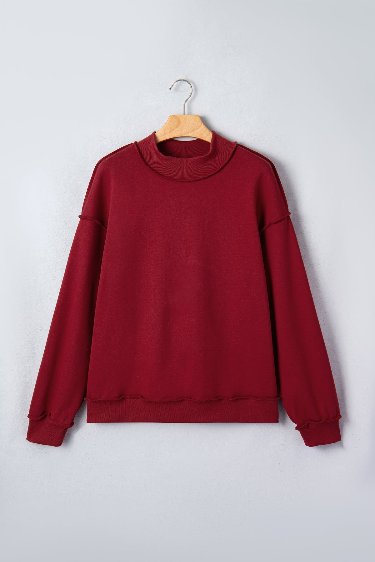 Light Grey Oversize Drop Shoulder Reversible Mock Neck Sweatshirt