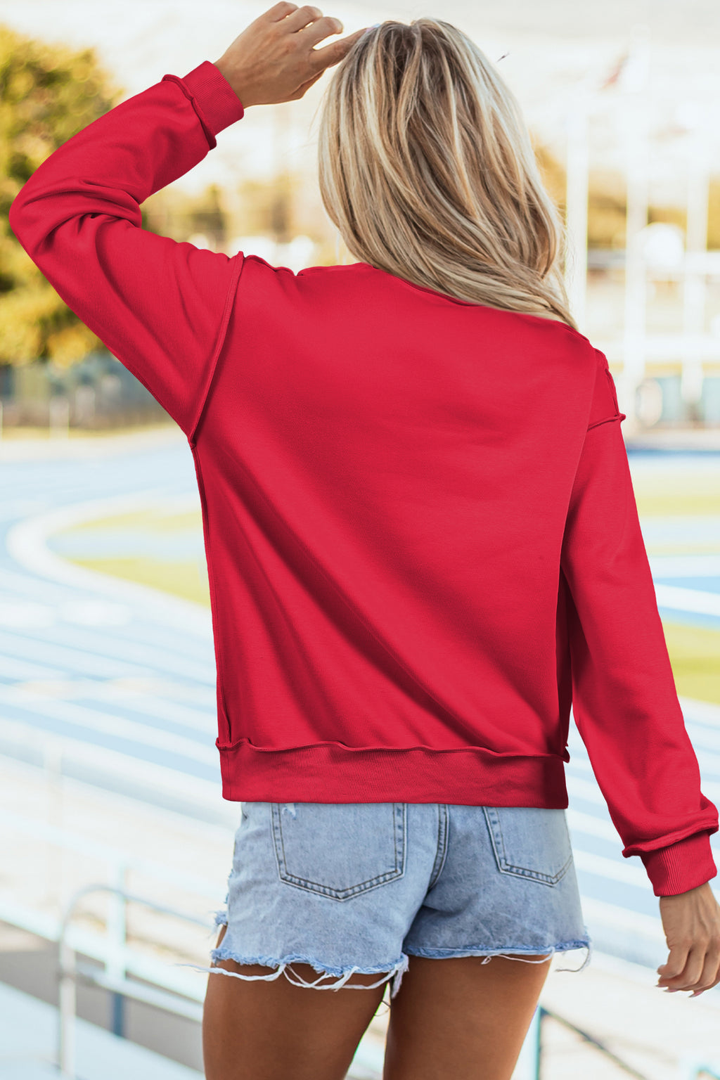 Light Grey Oversize Drop Shoulder Reversible Mock Neck Sweatshirt
