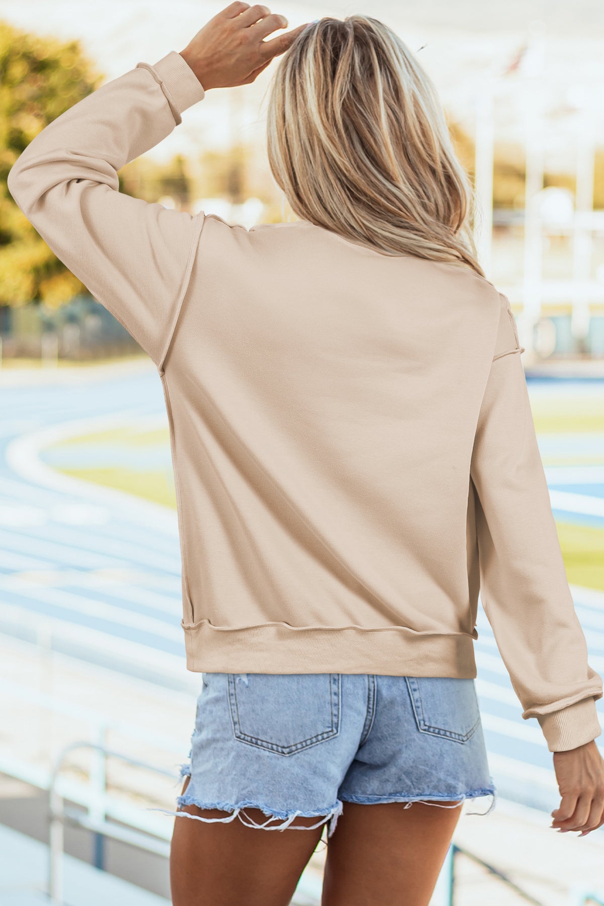 Light Grey Oversize Drop Shoulder Reversible Mock Neck Sweatshirt