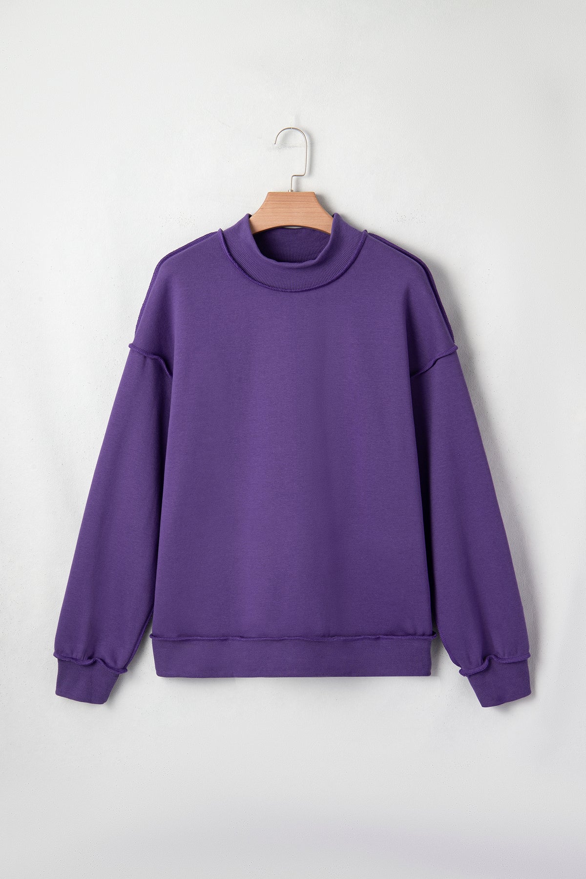 Light Grey Oversize Drop Shoulder Reversible Mock Neck Sweatshirt