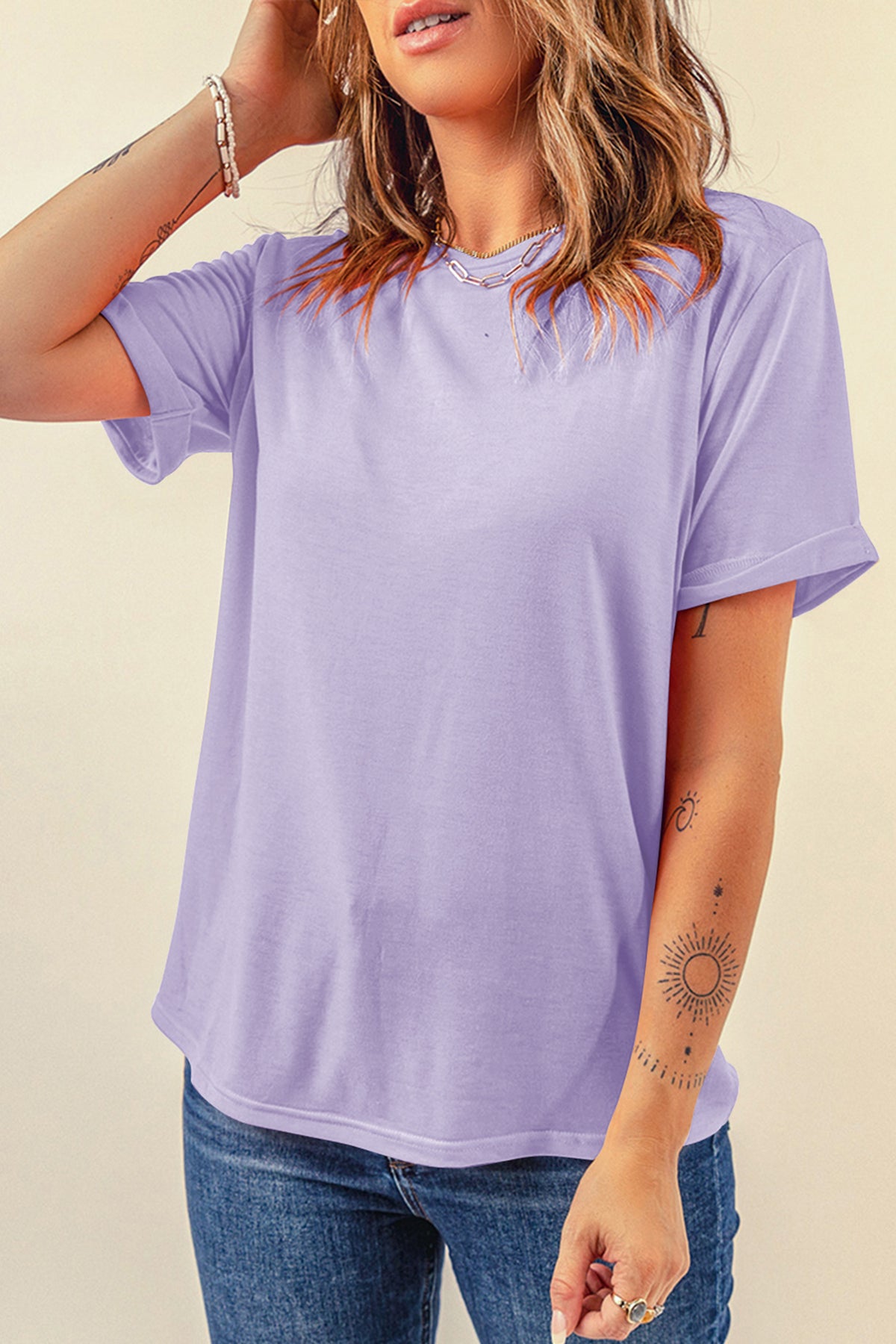 Dark Blue Casual Plain Crew Neck Tee