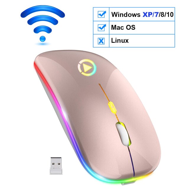 ماوس لاسلكي بلوتوث RGB قابل لإعادة الشحن، ماوس كمبيوتر صامت بإضاءة LED خلفية، ماوس ألعاب مريح للكمبيوتر الشخصي واللابتوب