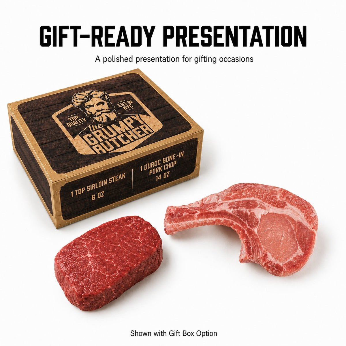Grumpy Butcher Aged Top Steak & Bone-In Steak - 2 Piece Meat Set
