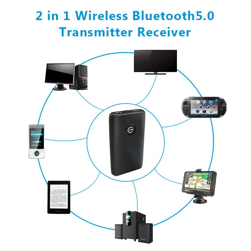 2 in 1 Wireless Bluetooth 5.0 Transmitter Receiver Chargable for TV PC Car Speaker 3.5mm AUX Hifi Music Audio Adapter