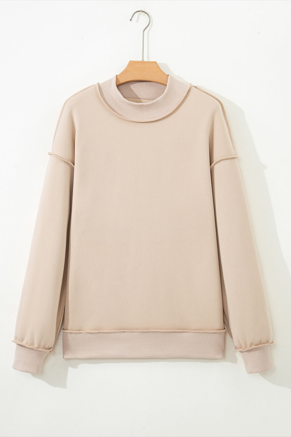 Light Grey Oversize Drop Shoulder Reversible Mock Neck Sweatshirt