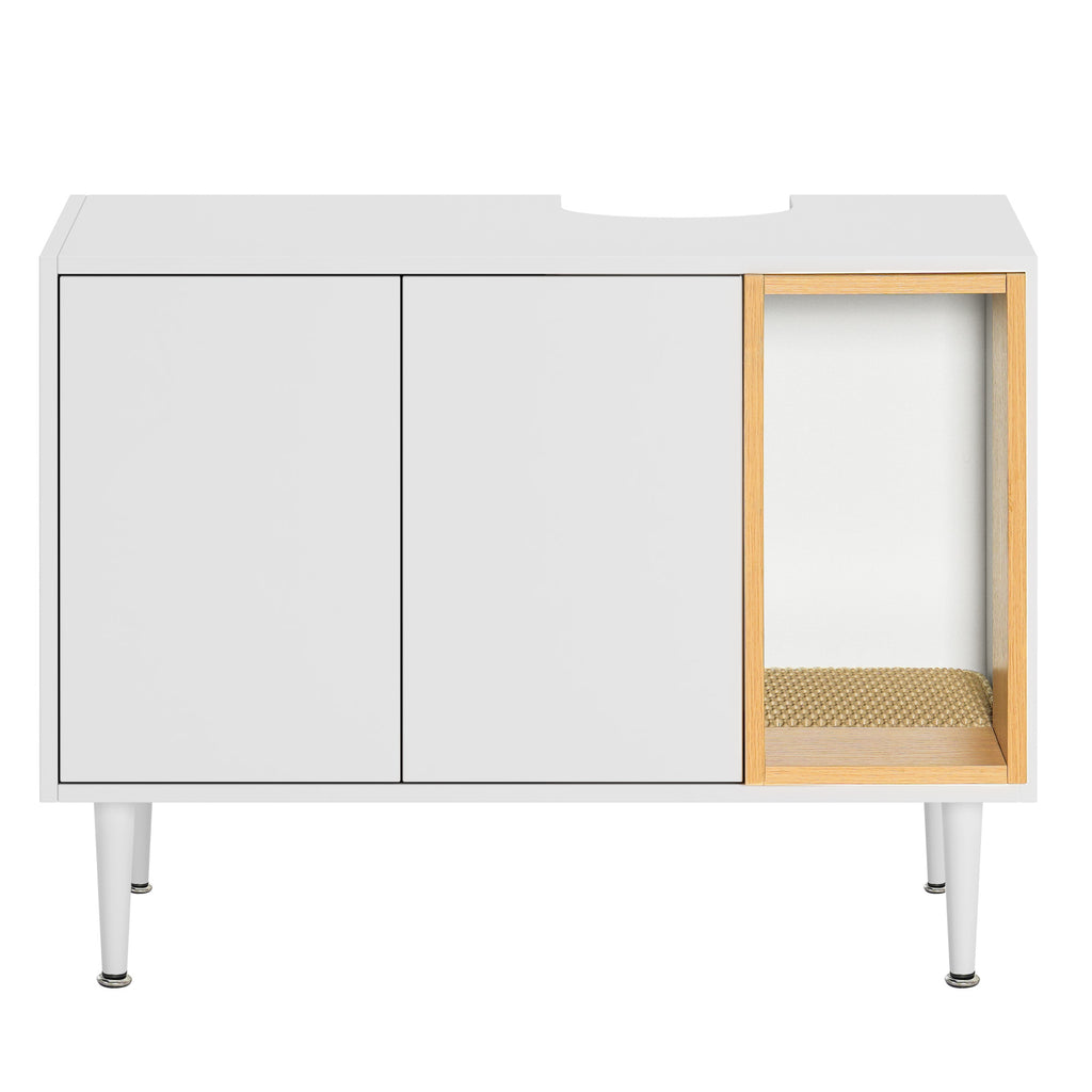 Bathroom sink cabinet, with cat trash can shell, hidden garbage pet bathroom, with partition, wooden cabinet furniture, white