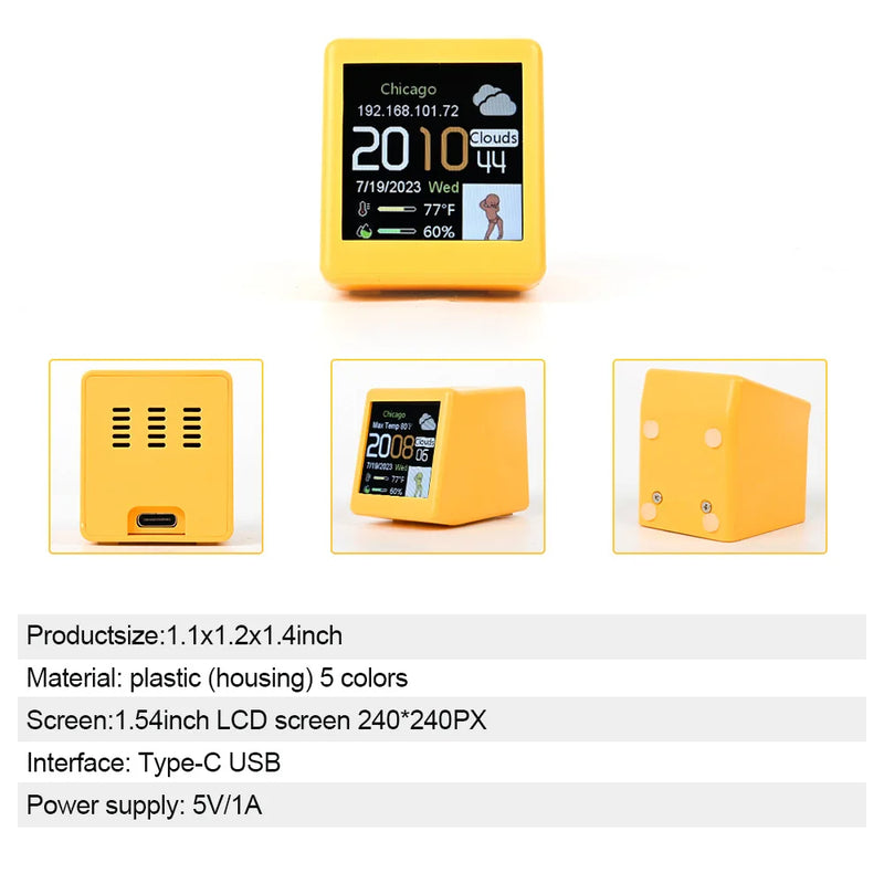 Mini Smart WIFI Weather Forecast Station Clock for Gaming Desktop Decoration. DIY Cute GIF Animations and Electronic Album