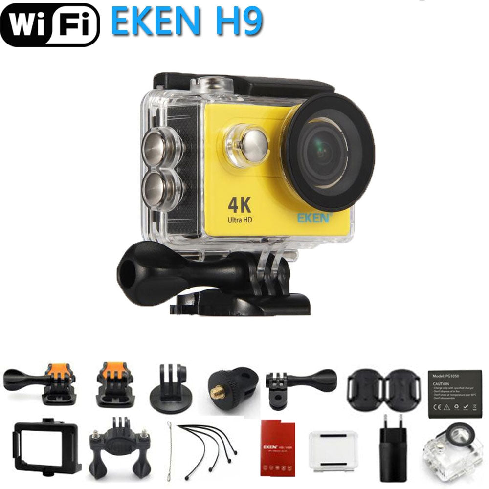 كاميرا الحركة الأصلية من EKEN طراز H9 فائقة الوضوح 4K مع تحكم عن بعد عن طريق الواي فاي، كاميرا فيديو رياضية، مسجل فيديو رقمي (DVR) مقاوم للماء، كاميرا احترافية