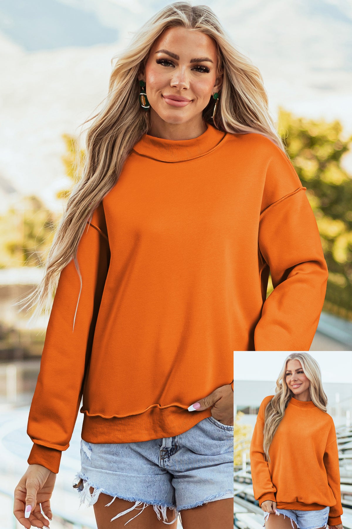 Light Grey Oversize Drop Shoulder Reversible Mock Neck Sweatshirt