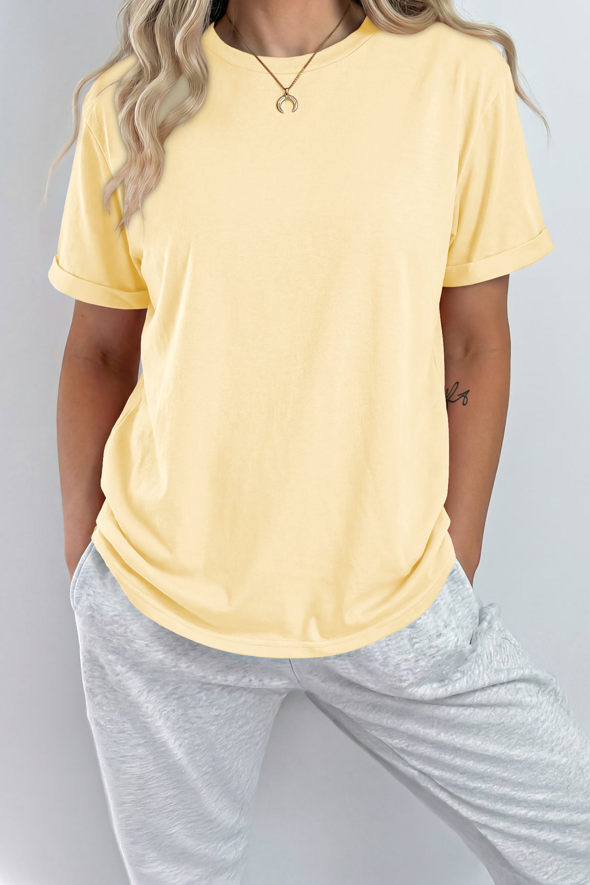 Dark Blue Casual Plain Crew Neck Tee