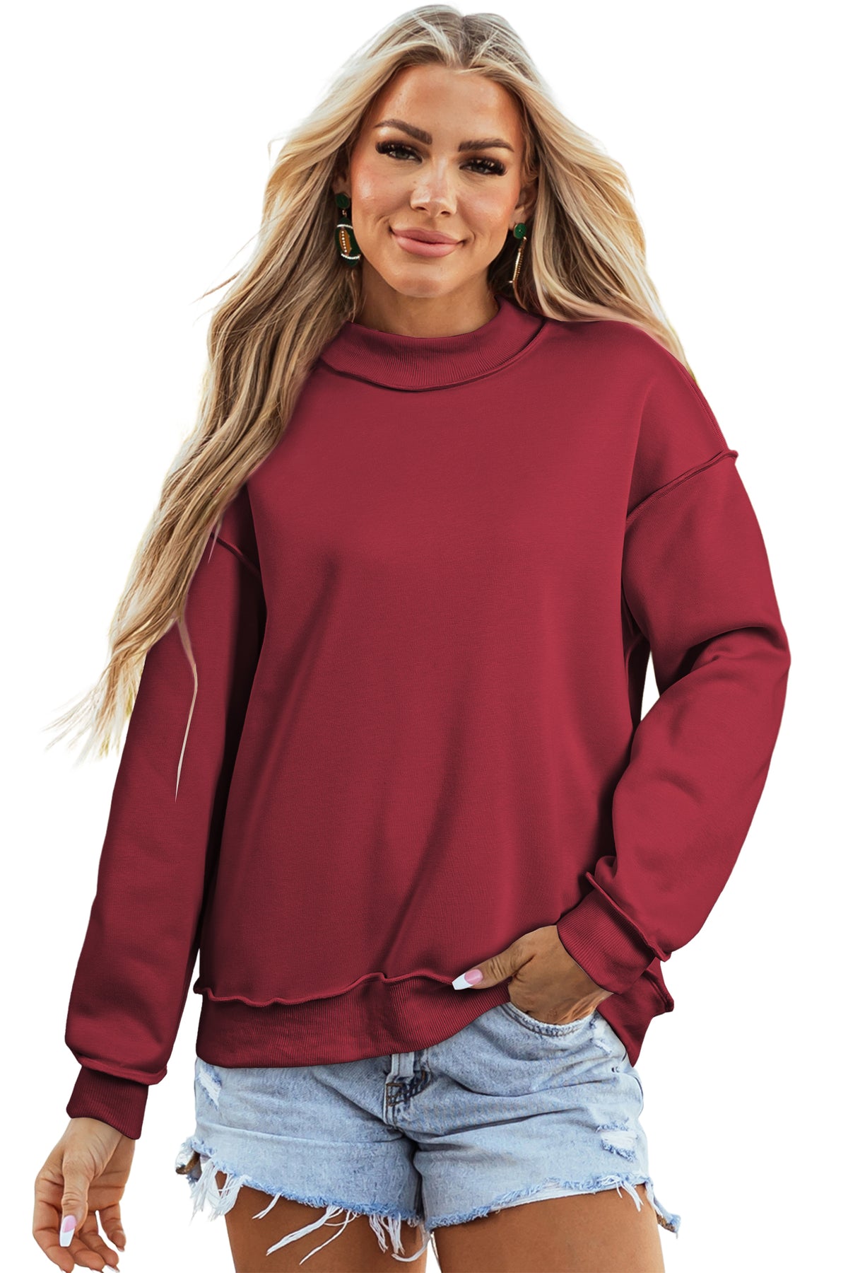 Light Grey Oversize Drop Shoulder Reversible Mock Neck Sweatshirt