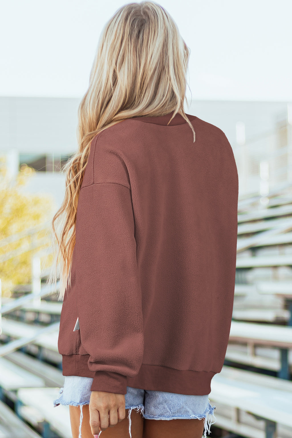 Light Grey Oversize Drop Shoulder Reversible Mock Neck Sweatshirt