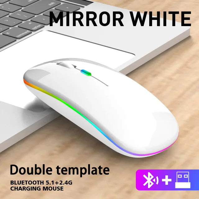ماوس لاسلكي للكمبيوتر المحمول بلوتوث RGB قابل لإعادة الشحن ماوس كمبيوتر لاسلكي صامت فأرة ألعاب مريحة بإضاءة خلفية LED