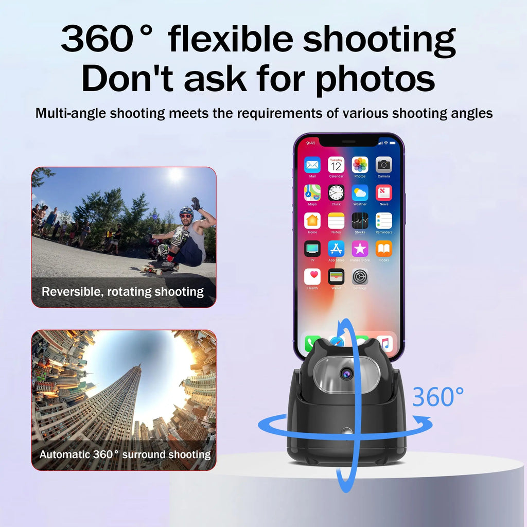 حامل هاتف ذكي مزود بميزة التتبع التلقائي للوجه مع دوران 360 درجة، وتقنية التعرف على الوجه بالذكاء الاصطناعي دون الحاجة لتطبيق، وحامل ثلاثي القوائم لتصوير الفيديوهات ومدونات الفيديو (Vlog)