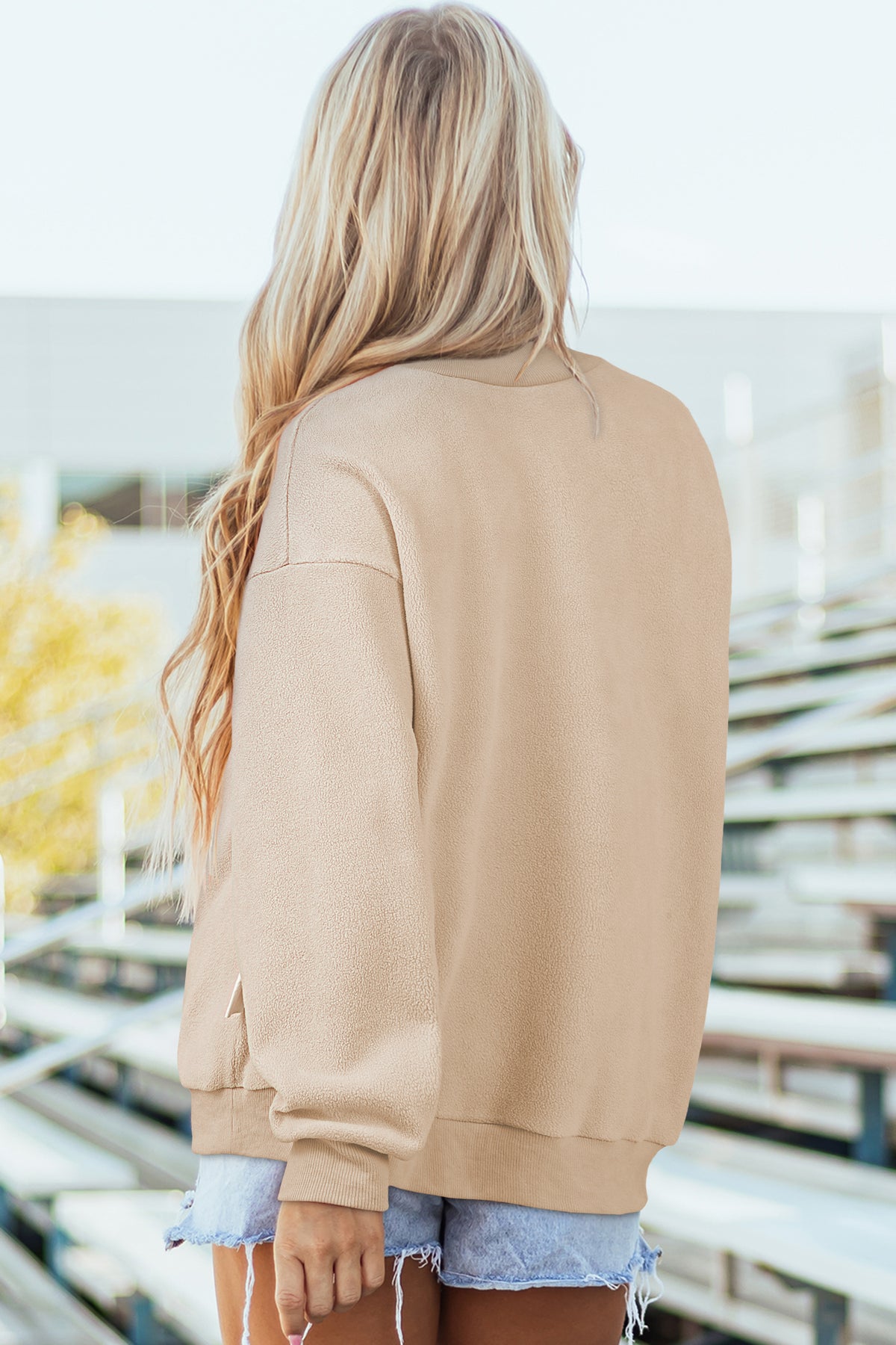 Light Grey Oversize Drop Shoulder Reversible Mock Neck Sweatshirt