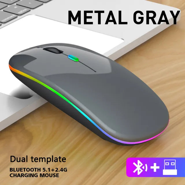 ماوس لاسلكي للكمبيوتر المحمول بلوتوث RGB قابل لإعادة الشحن ماوس كمبيوتر لاسلكي صامت فأرة ألعاب مريحة بإضاءة خلفية LED