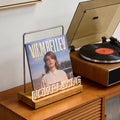 Wooden Vinyl Record Stand - Desktop Album Display & CD Rack for Home, Cafe, or Office Decor