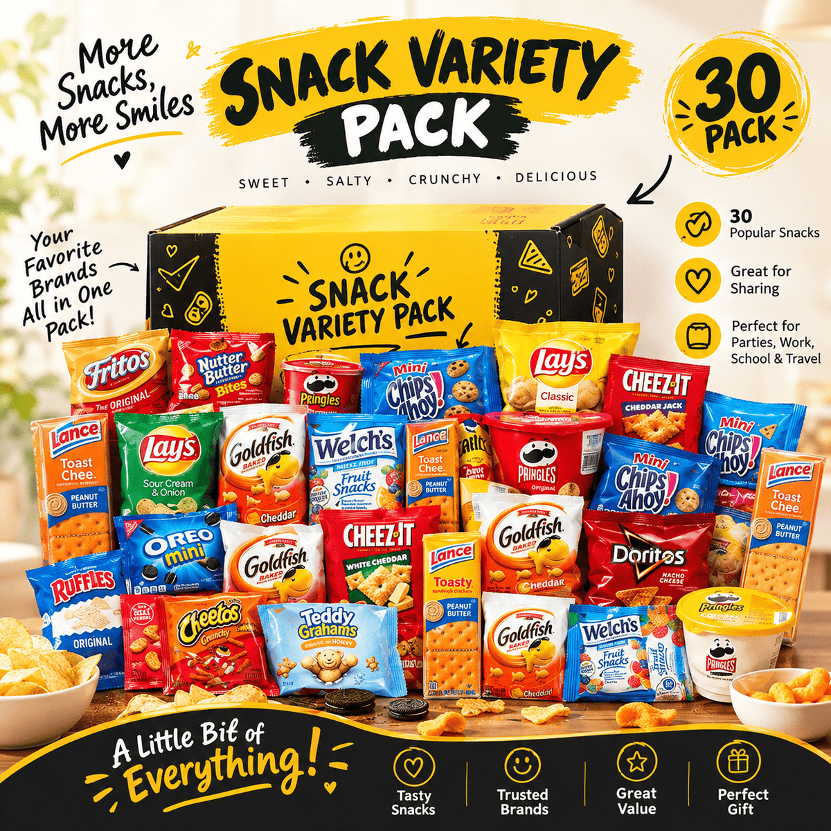 30 Piece Snack Pack Sweet Crunchy Assorted Brand Snacks Box For Parties Gifts