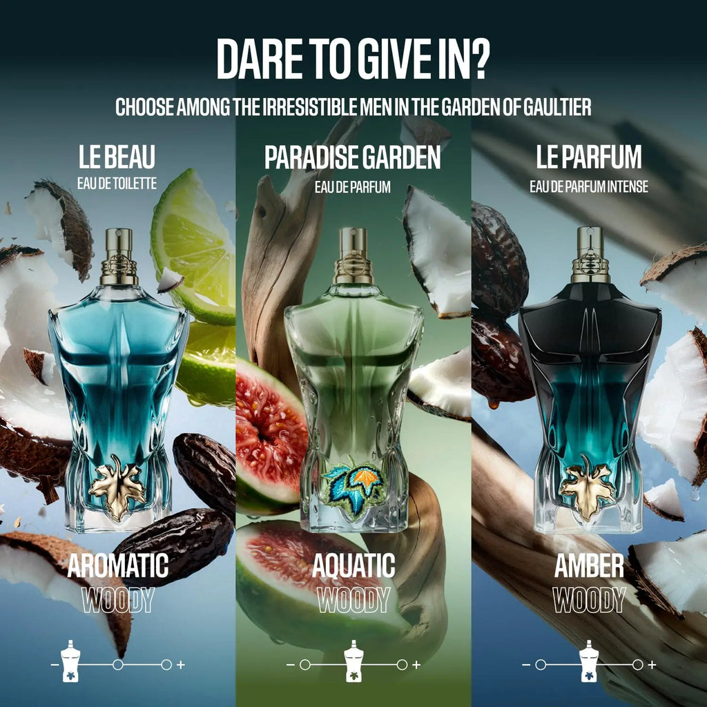 Jean Paul Gaultier Le Beau Le Parfum Intense for Men - Long Lasting Woody Amber Men's Cologne Eau De Parfum with Coconut Wood, Tonka Bean & Sandalwood - Designer Fragrance Spray