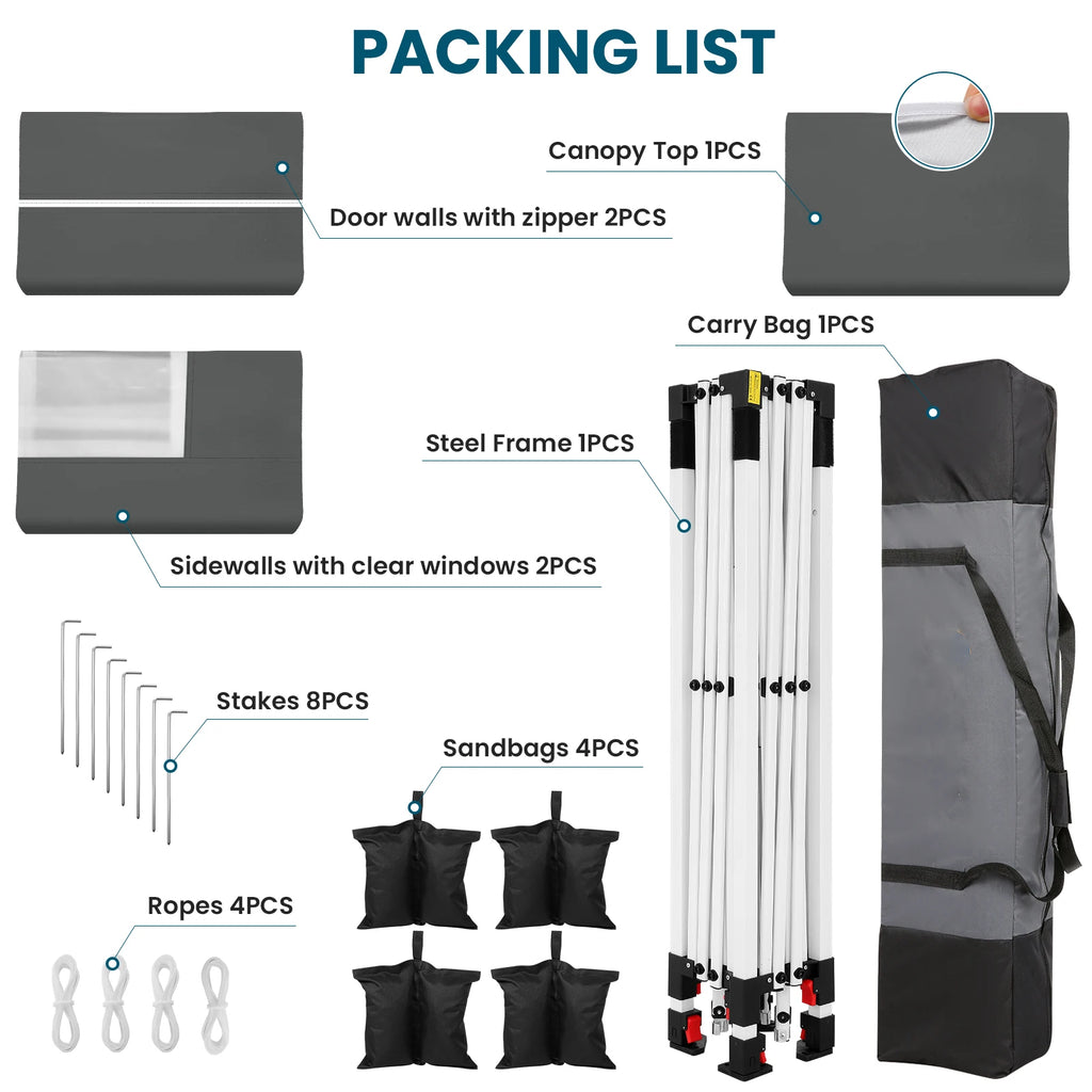 COBIZI 10x10ft Pop Up Canopy Tent with 4 Side Walls & Accessories Kit, Foldable Instant Outdoor Gazebo Shelter, UPF50+ Waterproof UV Blocking Sun Shade, Portable Canopy Tent for Trade Shows, Market Stalls, Parties, Commercial and Personal Events