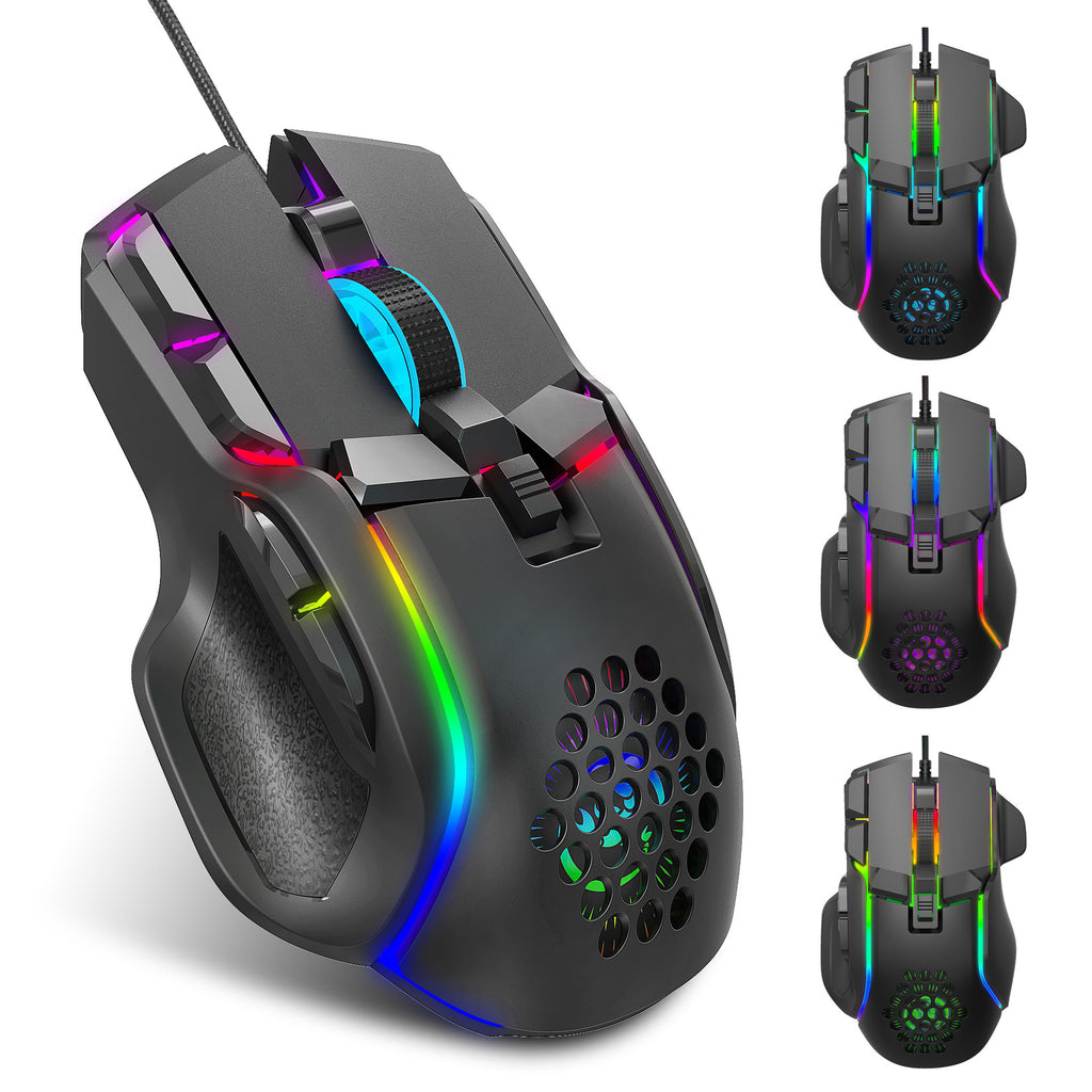 ماوس ألعاب ماكرو قابل للبرمجة بإضاءة RGB رائعة، 12800 نقطة لكل بوصة، ماوس ميكانيكي قابل للتعديل
