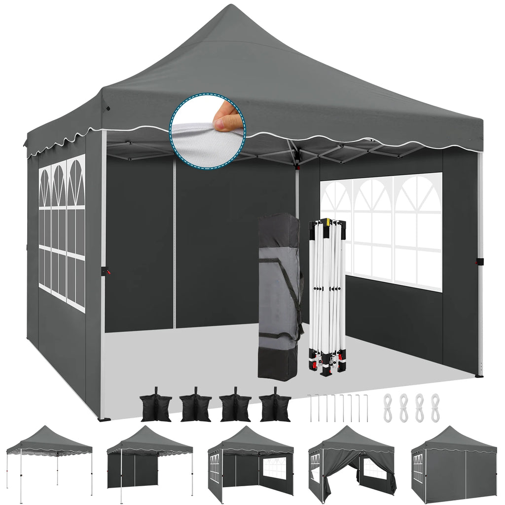 COBIZI 10x10ft Pop Up Canopy Tent with 4 Side Walls & Accessories Kit, Foldable Instant Outdoor Gazebo Shelter, UPF50+ Waterproof UV Blocking Sun Shade, Portable Canopy Tent for Trade Shows, Market Stalls, Parties, Commercial and Personal Events