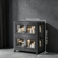 Foldable Storage Cabinet, No Assembly Needed, Stackable and Collapsible Plastic Storage Organizer with Geometric Transparent Double Doors and Ergonomic White Handle, Lockable Silent Wheels, Large-Capacity Dustproof Independent Storage Cabinet,