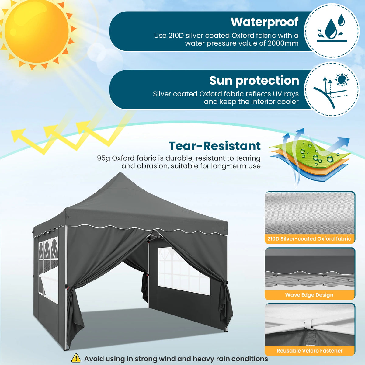COBIZI 10x10ft Pop Up Canopy Tent with 4 Side Walls & Accessories Kit, Foldable Instant Outdoor Gazebo Shelter, UPF50+ Waterproof UV Blocking Sun Shade, Portable Canopy Tent for Trade Shows, Market Stalls, Parties, Commercial and Personal Events