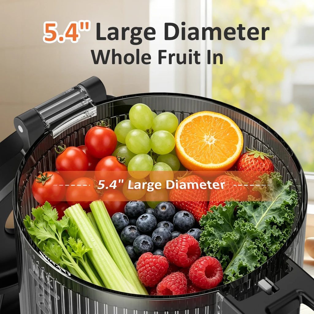 5.4" Large Feed Chute Slow Masticating Juicer, 350W Cold Press Juicer Machines for Whole Fruits & Veggies, 50RPM Quiet Juicer Extractor, Easy to Clean, 2 Color Options, BPA-Free for Home Fresh Juice