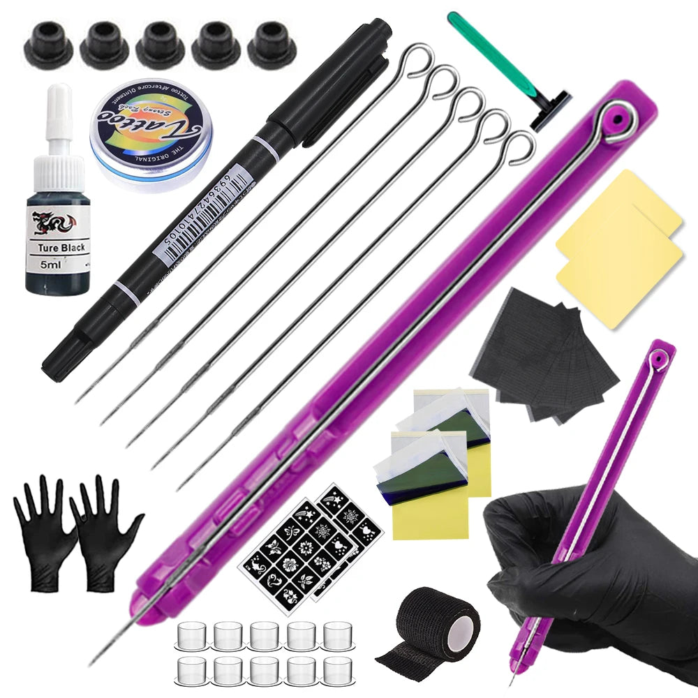 3D Hand Poke and Stick Tattoo Kit DIY Tattoo Ink Needles Set for Body Art Hand Poke Stick Tattoo Beginners Practice Kit