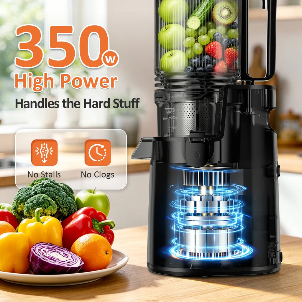 5.4" Large Feed Chute Slow Masticating Juicer, 350W Cold Press Juicer Machines for Whole Fruits & Veggies, 50RPM Quiet Juicer Extractor, Easy to Clean, 2 Color Options, BPA-Free for Home Fresh Juice