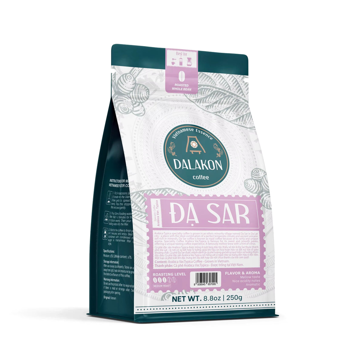 Specialty Vietnamese Coffee Drip Coffee DALAKON Da Sar Arabica Light Roast Acidic Taste Traditional Ground Coffee