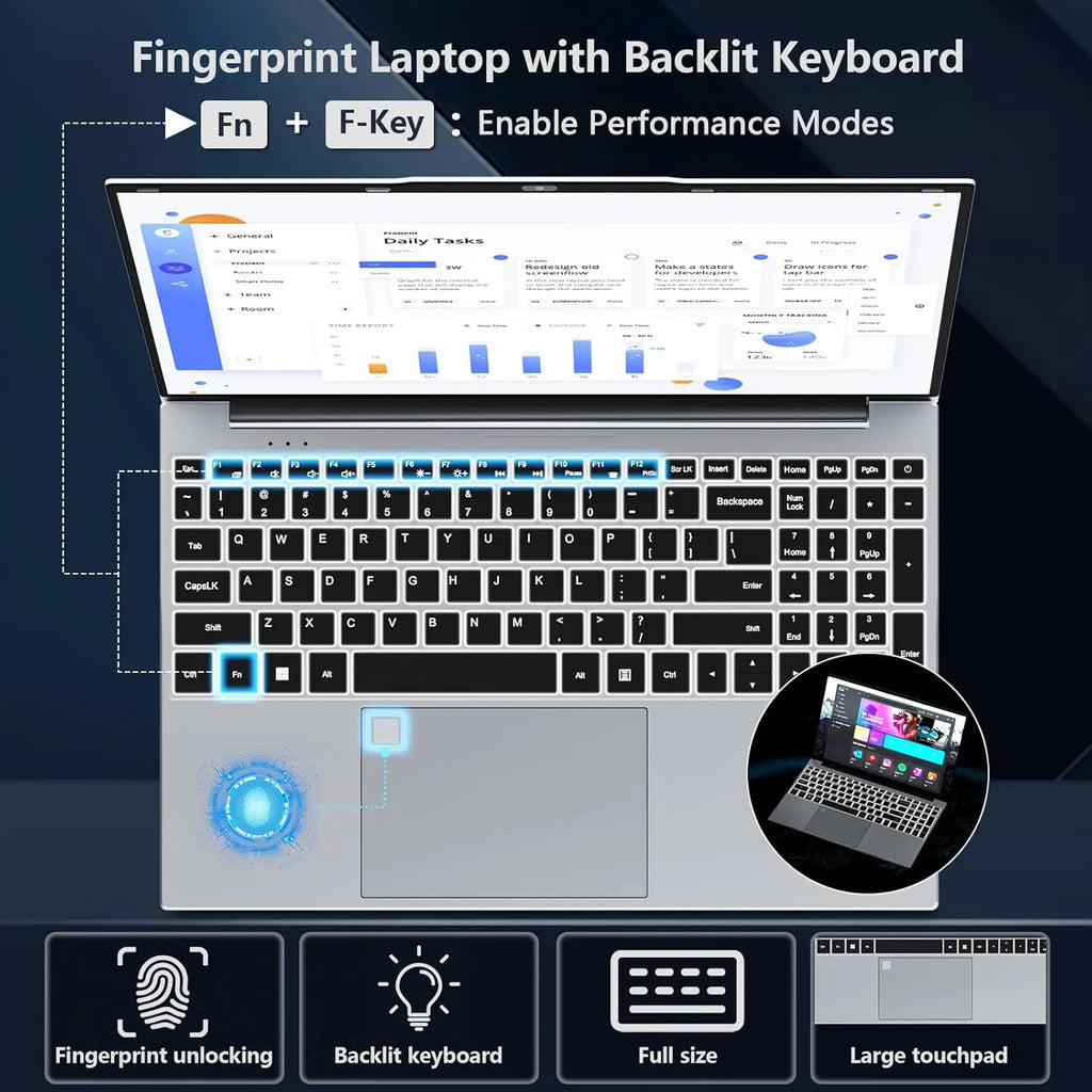 Intel Core i9-9900 Laptop Computer 16GB RAM 1TB SSD Windows 11 Notebook PC Fingerprint Backlight 15.6"Study Office Gaming Laptop