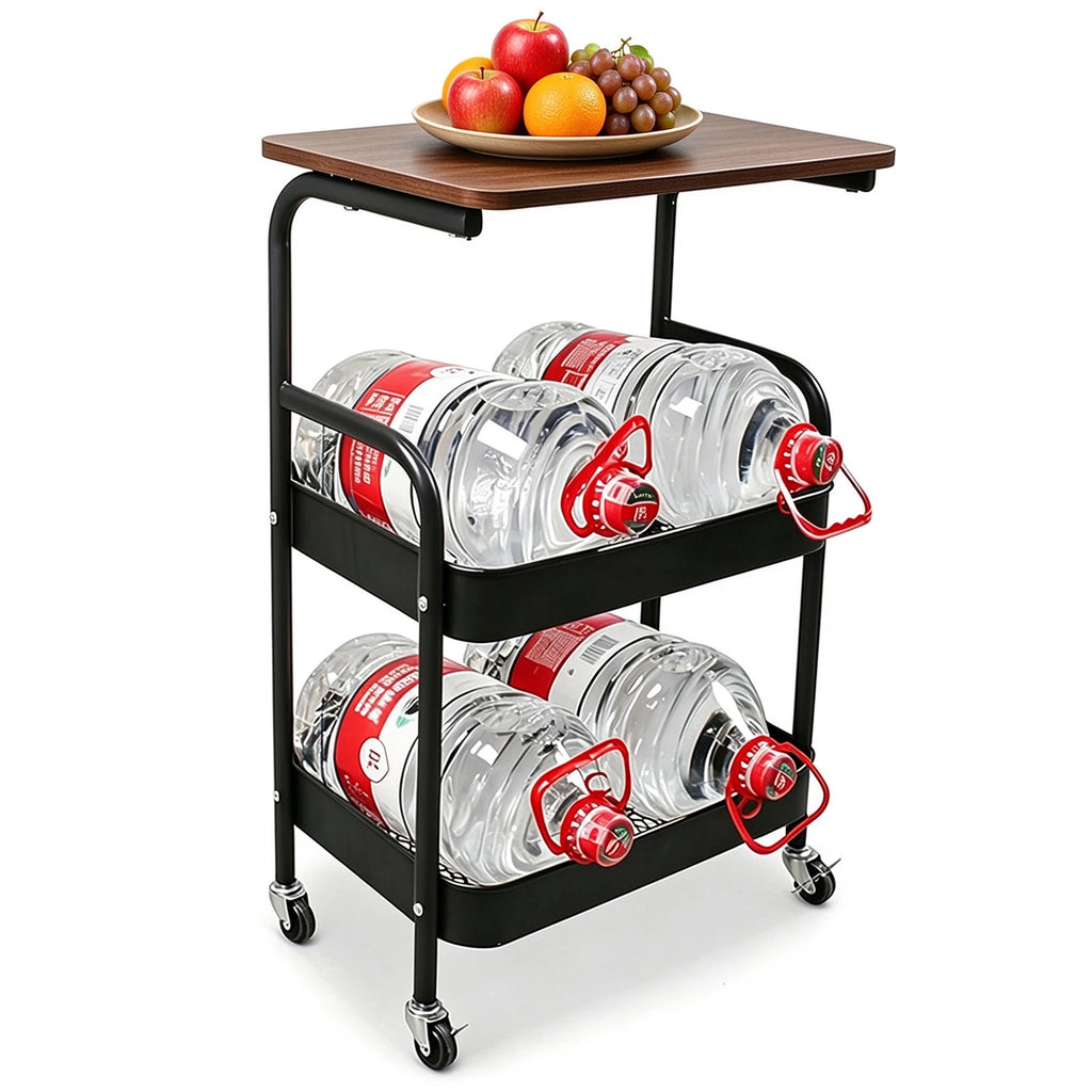Mobile Rolling Serving Cart with Wood Tabletop, 3-Tier Metal Mesh Storage Utility Cart with Lockable Wheels, Versatile Organizer Trolley for Kitchen, Bedroom, Salon, Bar & Living Room
