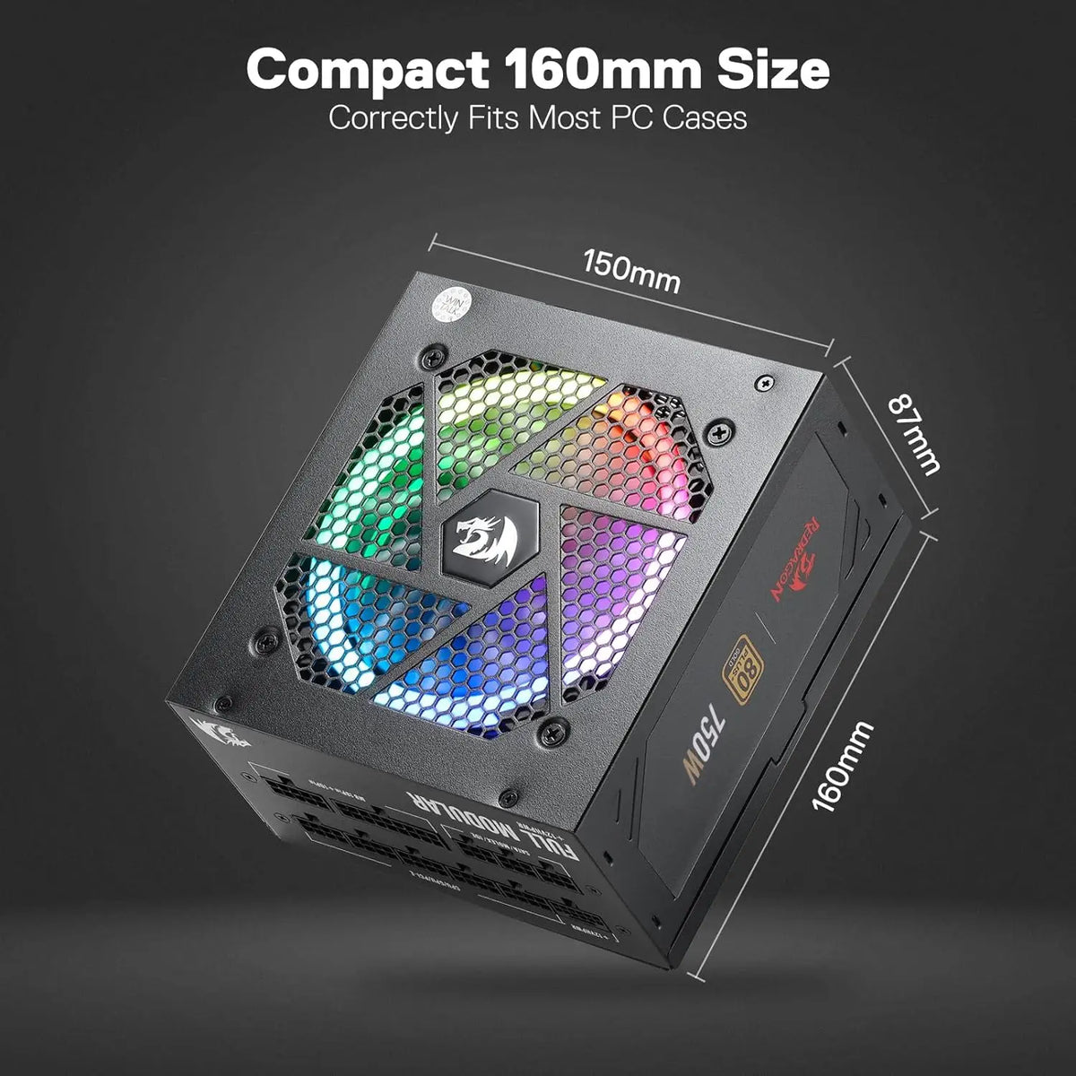 Redragon RGPS-750W 80+ Gold 750 Watt ATX Fully Modular Power Supply w/ 80 Plus Gold Certified,  Black