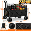 739/600/375LBS Heavy Duty Folding Wagon Cart, Large Capacity Collapsible Utility Wagon with Reinforced Steel Frame, Durable Oxford Fabric, Adjustable Handle, Extra Wide All-Terrain Wheels & Side Storage Pockets for Camping, Shopping, Garden, Beach & Outdo