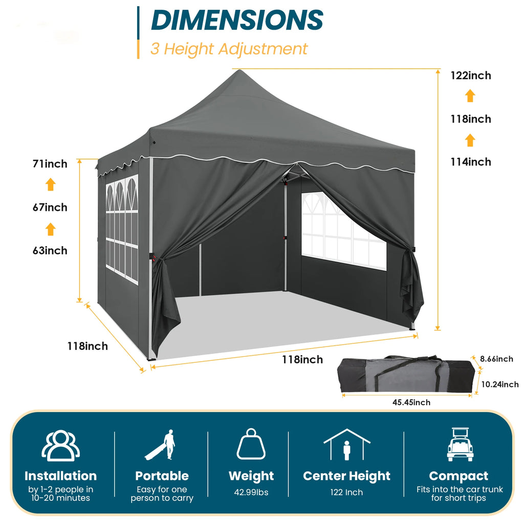 COBIZI 10x10ft Pop Up Canopy Tent with 4 Side Walls & Accessories Kit, Foldable Instant Outdoor Gazebo Shelter, UPF50+ Waterproof UV Blocking Sun Shade, Portable Canopy Tent for Trade Shows, Market Stalls, Parties, Commercial and Personal Events