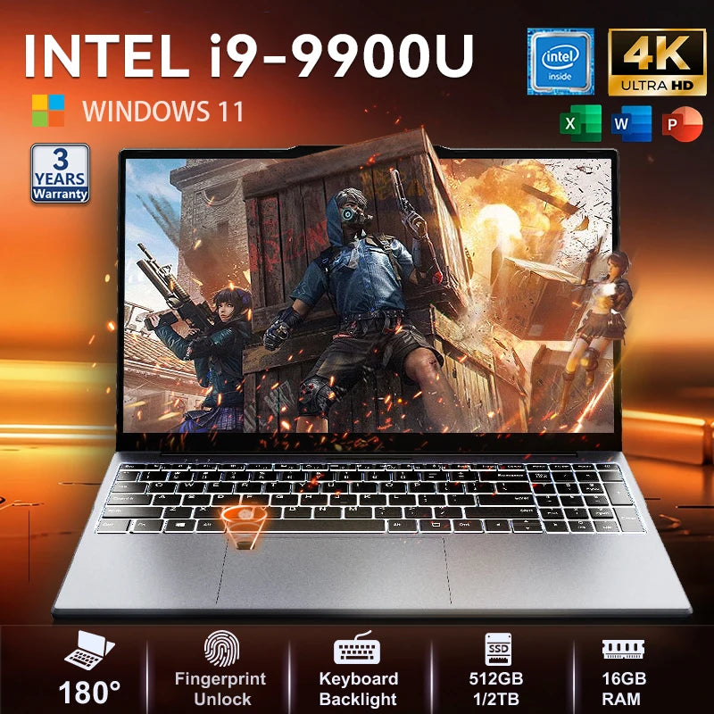 Windows 11 15.6' Ultra Slim Portable Laptop Intel Core I9-9900U 16GB RAM 1TB 2TB SSD Fingerprint Office Gaming Laptop PC